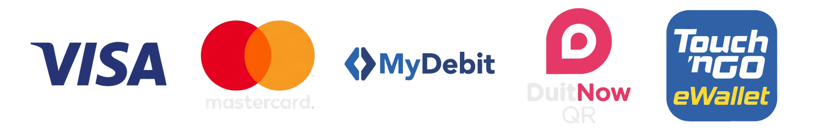 We accept Visa, Mastercard, MyDebit, DuitNow QR and Touch 'n Go eWallet