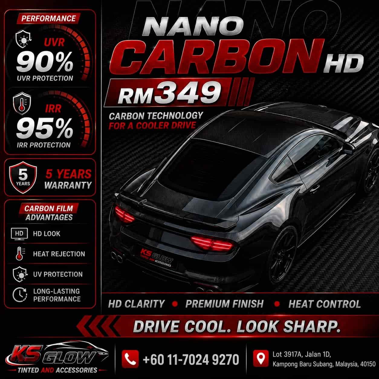 Nano Carbon HD tint installed on car window